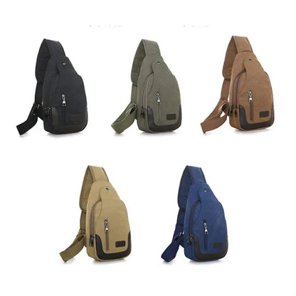 Anti-Theft Canvas Crossbody Sling Bag with Multi-Zip Pockets