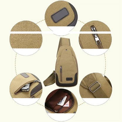 Anti-Theft Canvas Crossbody Sling Bag with Multi-Zip Pockets