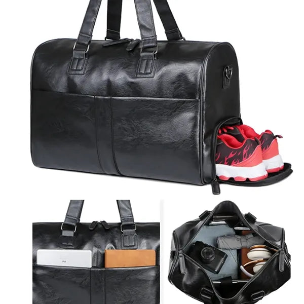 13'' PU Leather Gym Duffel Bag with Dry Wet Separation