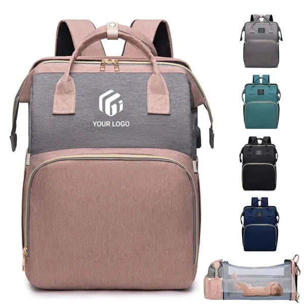 Versatile baby diaper bag backpack with USB charging port