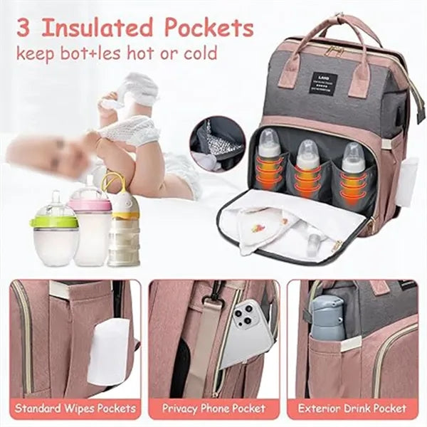 Versatile baby diaper bag backpack with USB charging port