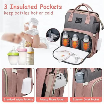 Versatile baby diaper bag backpack with USB charging port