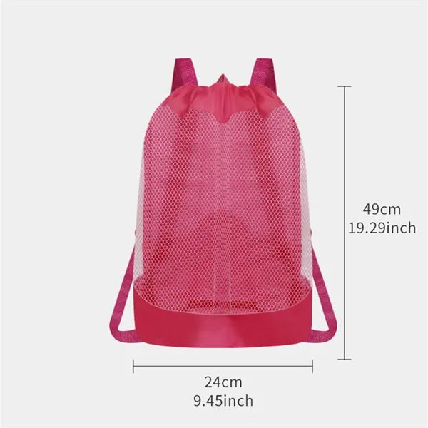 Large mesh beach tote durable sand away drawstring bag