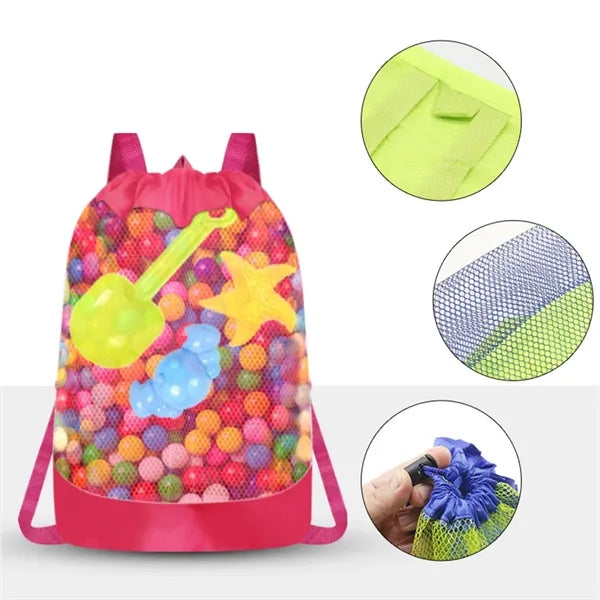Large mesh beach tote durable sand away drawstring bag
