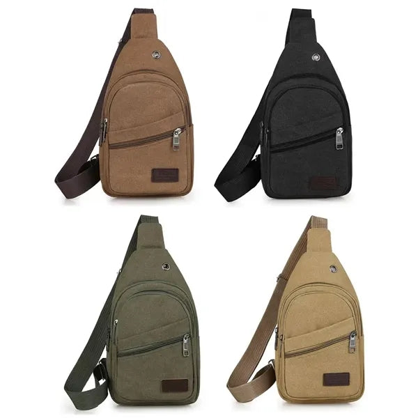 Casual Canvas Crossbody Sling Bag with Earphone Port