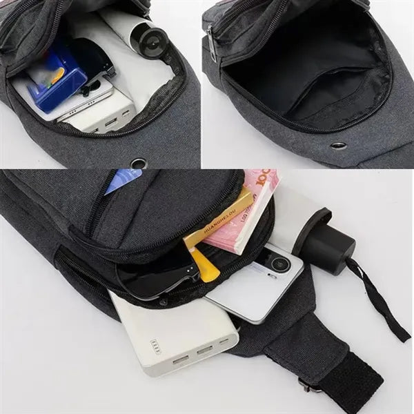 Casual Canvas Crossbody Sling Bag with Earphone Port