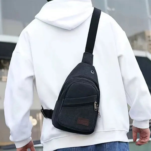 Casual Canvas Crossbody Sling Bag with Earphone Port