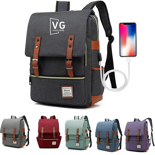 Vintage Laptop Backpack with USB Charging Port