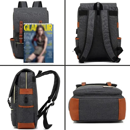 Vintage Laptop Backpack with USB Charging Port