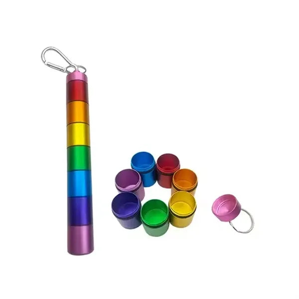 Portable Aluminum Alloy Pill Case With Keychain&Carabiner