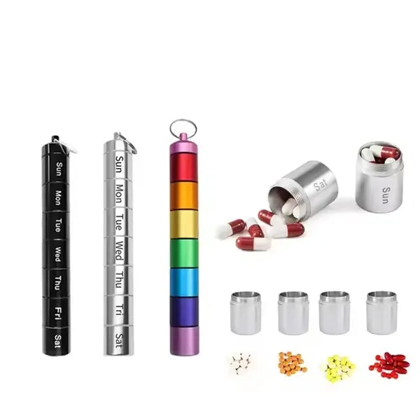 Portable Aluminum Alloy Pill Case With Keychain&Carabiner