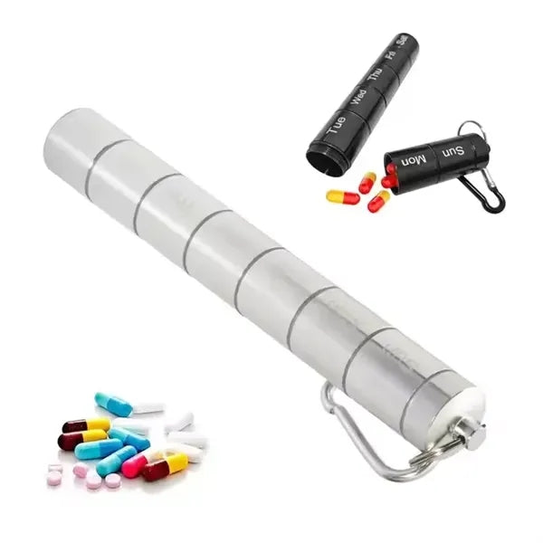 Portable Aluminum Alloy Pill Case With Keychain&Carabiner