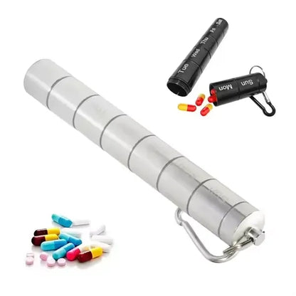 Portable Aluminum Alloy Pill Case With Keychain&Carabiner