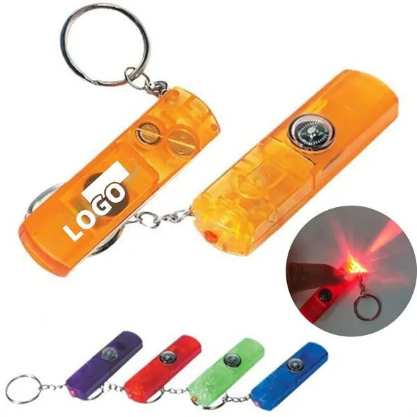 Compass Keychain with Whistle & LED Light