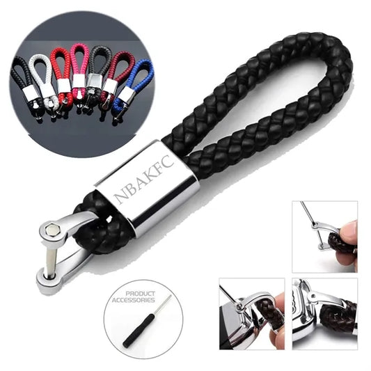 Leather Rope Weaving Keychain For Car