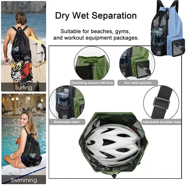 Mesh Beach Backpack Swimming  Waterproof Drawstring Bag