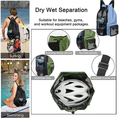 Mesh Beach Backpack Swimming  Waterproof Drawstring Bag