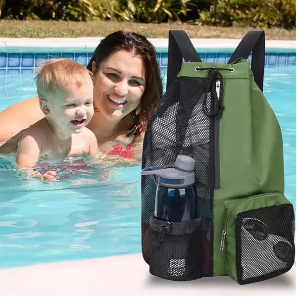 Mesh Beach Backpack Swimming  Waterproof Drawstring Bag
