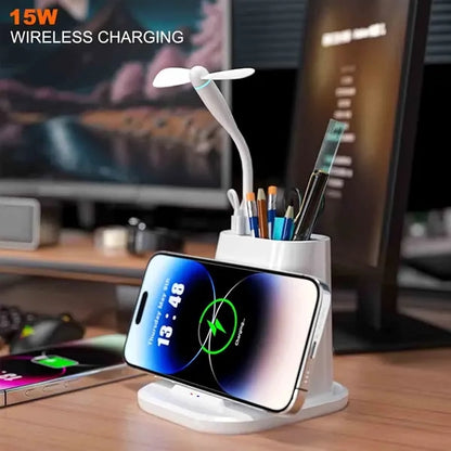 Wireless Charging Station With Pen Holder