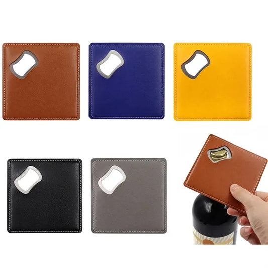 Retro Beer Corkscrew Square Leather Coaster