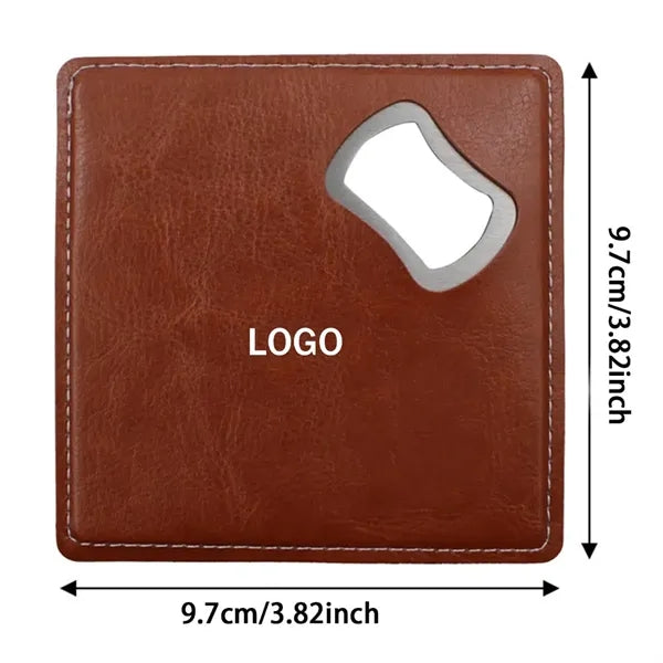 Retro Beer Corkscrew Square Leather Coaster