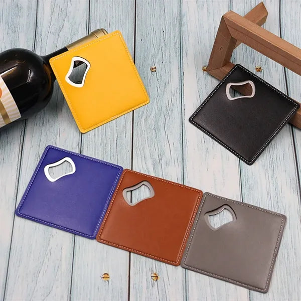 Retro Beer Corkscrew Square Leather Coaster