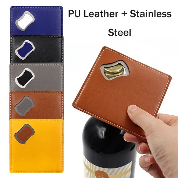 Retro Beer Corkscrew Square Leather Coaster