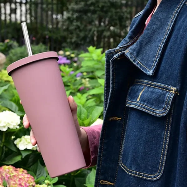 32Oz. Matte Stainless Steel Tumbler with Lid and Straw