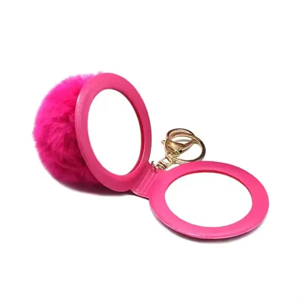 Pom Mirror Keychain With Printed Tag