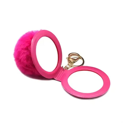Pom Mirror Keychain With Printed Tag