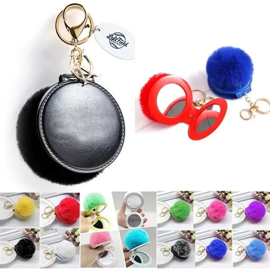 Pom Mirror Keychain With Printed Tag
