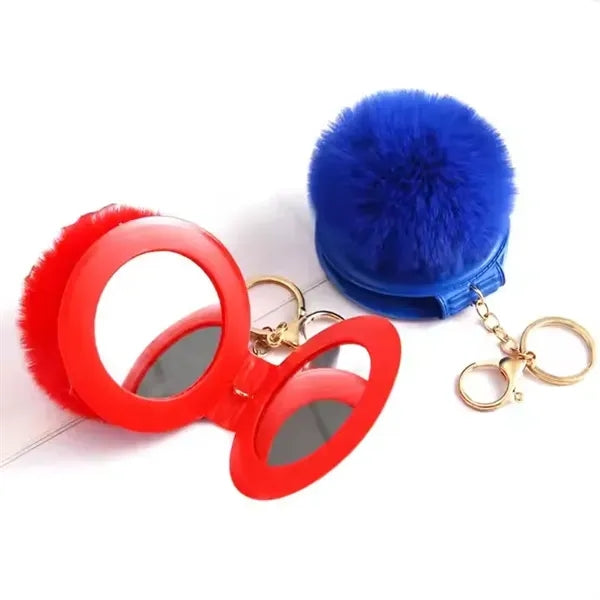 Pom Mirror Keychain With Printed Tag