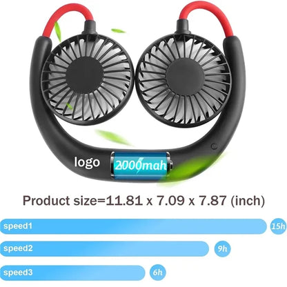 2000 mAh Rechargeable USB Hands Free Portable Neck Fan