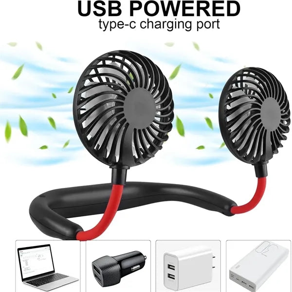 2000 mAh Rechargeable USB Hands Free Portable Neck Fan