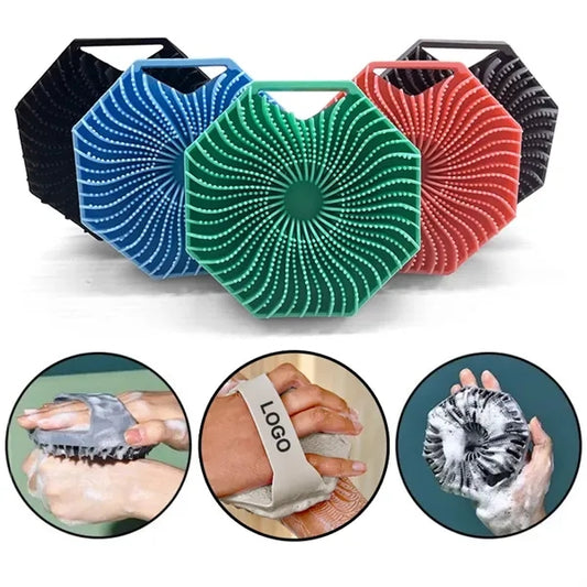 Silicone Body Scrubber Shower Brush with Non Slip Handle
