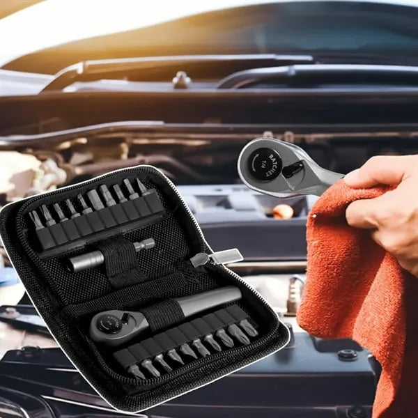 22 in 1 Ratchet Screwdriver Set with Bits in Zippered Case