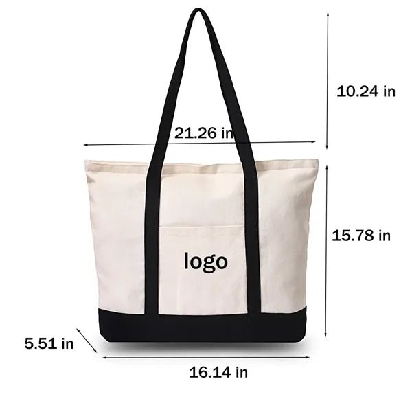 Canvas Tote Bag with External Pocket