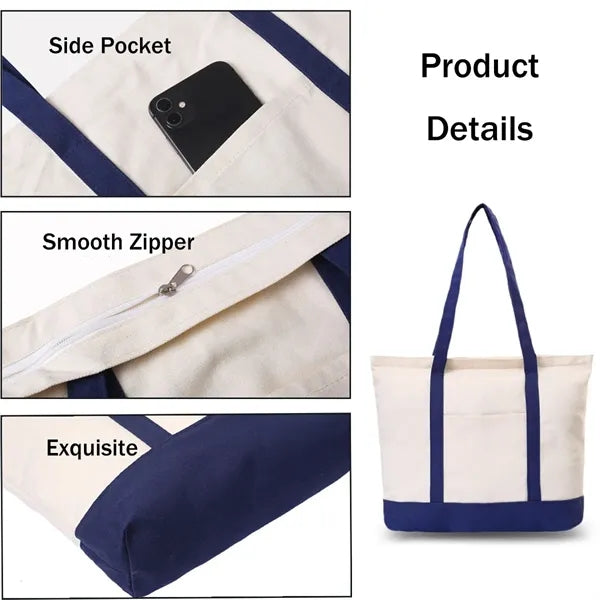 Canvas Tote Bag with External Pocket