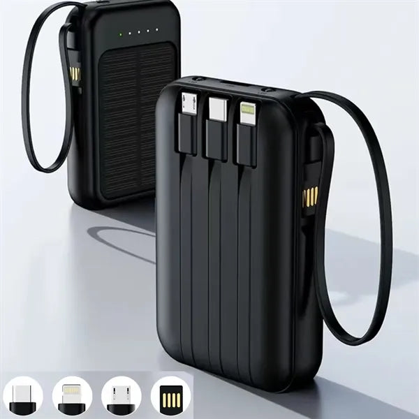 3 in 1 Solar Power Bank W/ Built In Cables and LED Indicator