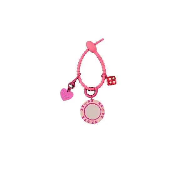 Silicone Poker Chip Keychain w/ Dice Charm & Heart Pendant