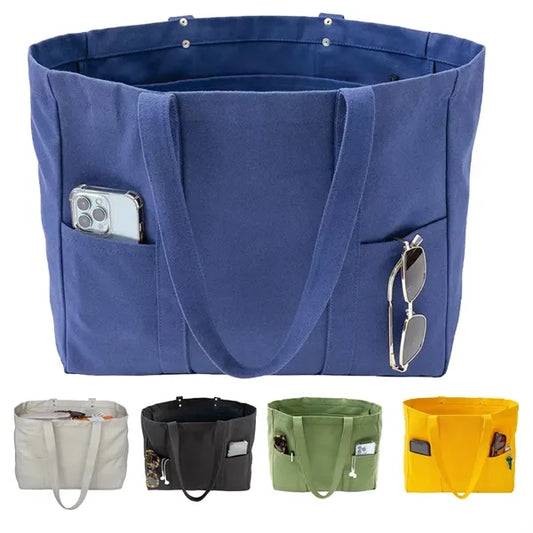 Large Canvas Tote Bag with 2 Front Pockets