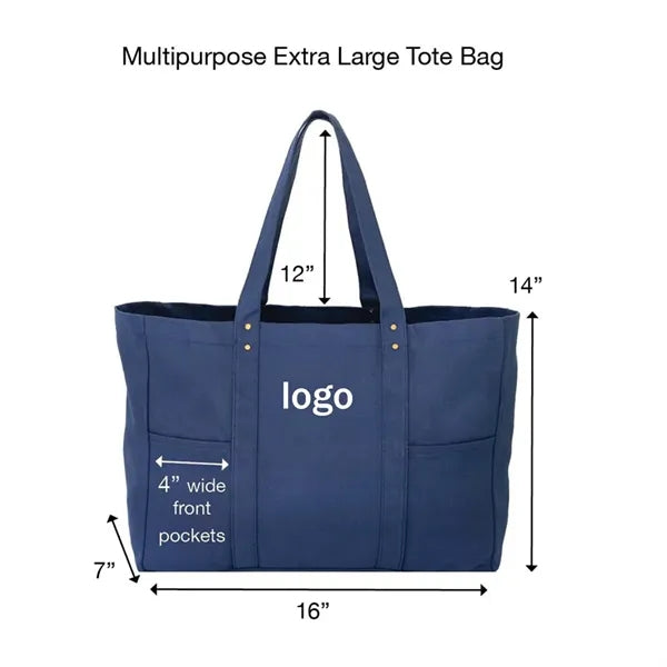 Large Canvas Tote Bag with 2 Front Pockets