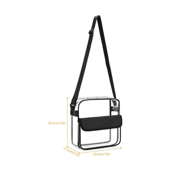 8L Clear PVC Shoulder Bag W/ Flap Closure Adjustable Strap