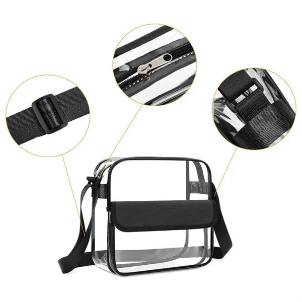 8L Clear PVC Shoulder Bag W/ Flap Closure Adjustable Strap