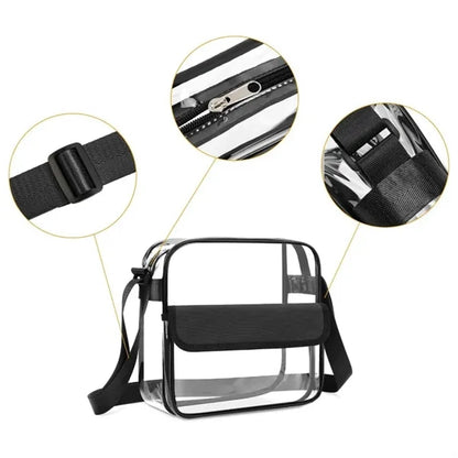 8L Clear PVC Shoulder Bag W/ Flap Closure Adjustable Strap