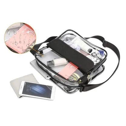 8L Clear PVC Shoulder Bag W/ Flap Closure Adjustable Strap