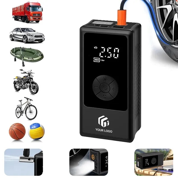 Portable bicycle balls car led light air pump tire inflator