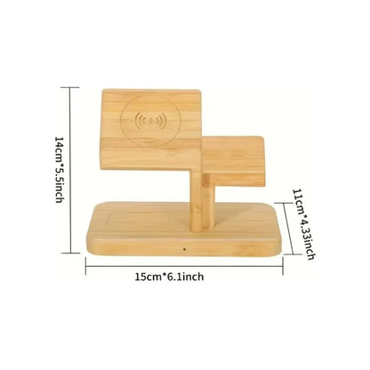 Bamboo Wireless Charging Stand for Phone Watch and Earbuds