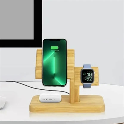 Bamboo Wireless Charging Stand for Phone Watch and Earbuds