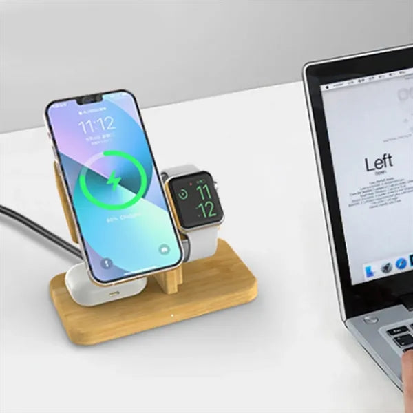 Bamboo Wireless Charging Stand for Phone Watch and Earbuds
